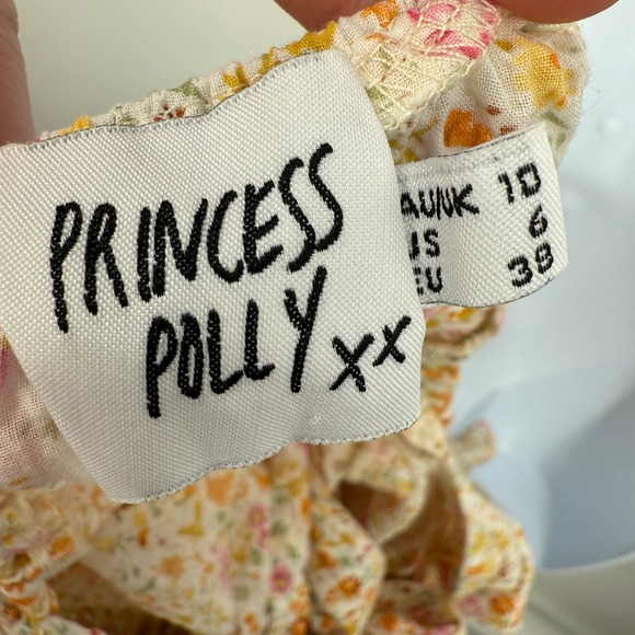 Princess Polly Floral‎ Mini Dress Womens Sz 6 Yellow Pink Open Back Y2K Babydoll - Picture 5 of 11